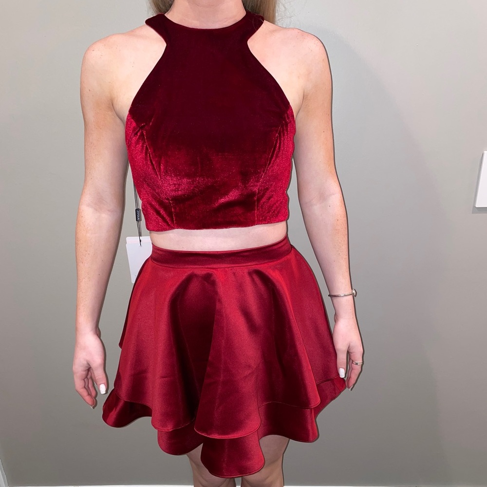 JJ’s house dress, two piece homecoming/cocktail dress, burgundy